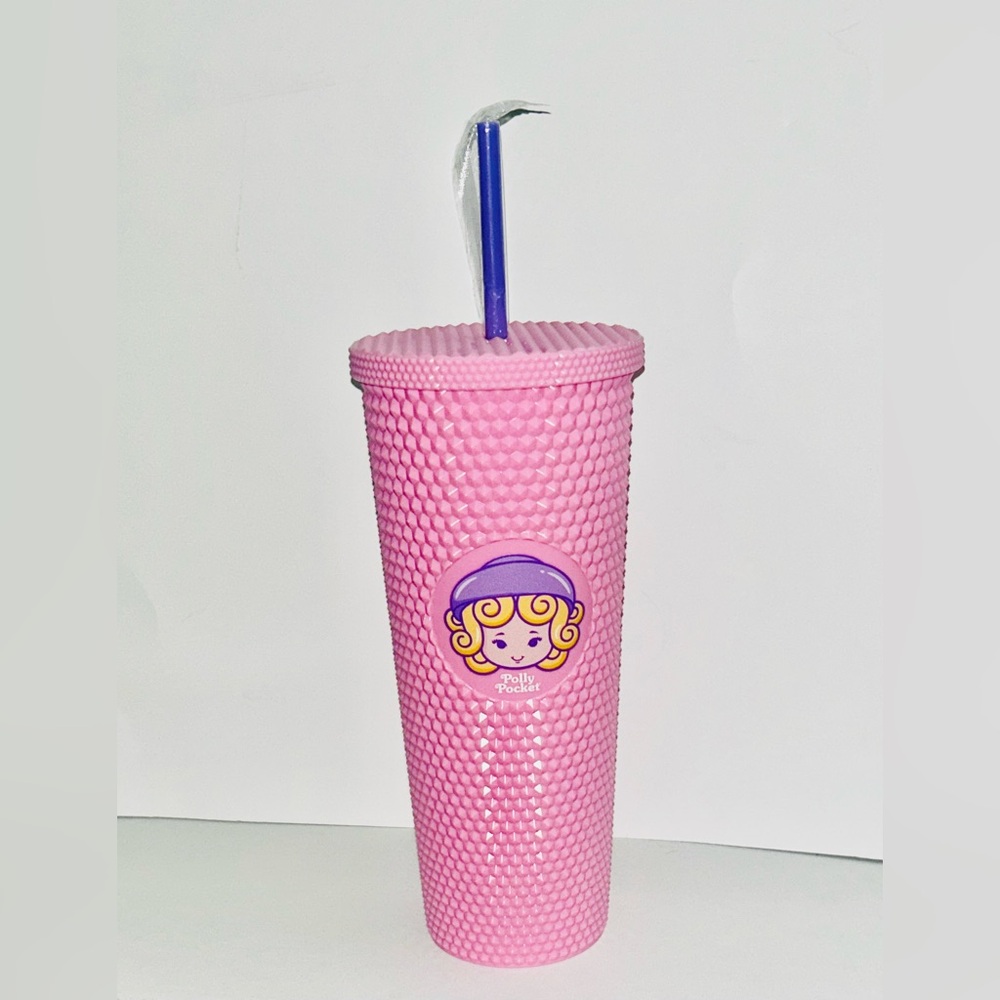 Polly Pocket Pink 24oz Studded Tumbler Cup w/ Straw New